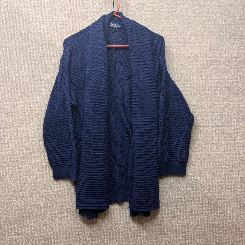Polo Ralph Lauren Navy Blue Cable Knit Open Front Cardigan Sweater Small